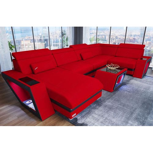 Stoffsofa Wohnlandschaft Catania mit Licht USB Webstoff Strukturstoff