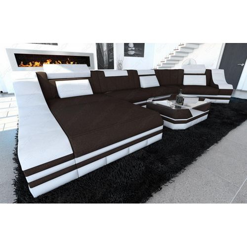 Stoffsofa Turino C Form Mini mit Licht USB Webstoff Strukturstoff