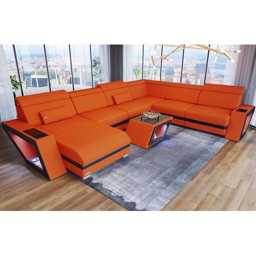 Stoffsofa Wohnlandschaft Catania XXL mit Licht USB Webstoff Strukturstoff