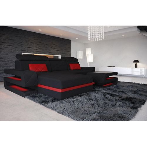 Stoffsofa Bologna L Form mit Licht USB Webstoff Strukturstoff
