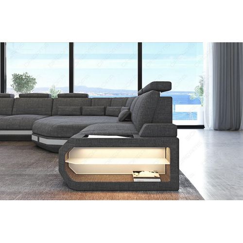 Stoffsofa Asti L Form mit Licht USB Webstoff Strukturstoff