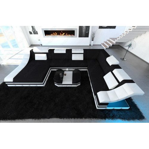 Sofa Wohnlandschaft Turino XXL Mini mit Licht USB Webstoff Strukturstoff
