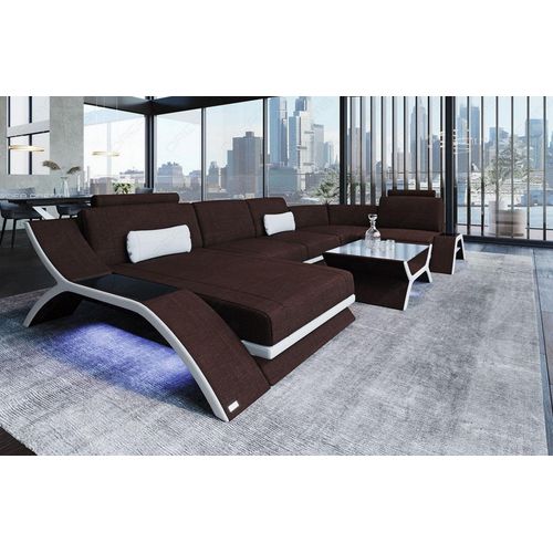 Stoffsofa Wohnlandschaft Calabria mit Licht USB Webstoff Strukturstoff