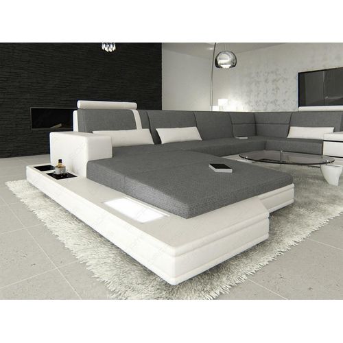 Stoffsofa Wohnlandschaft Messana mit Licht USB Webstoff Strukturstoff