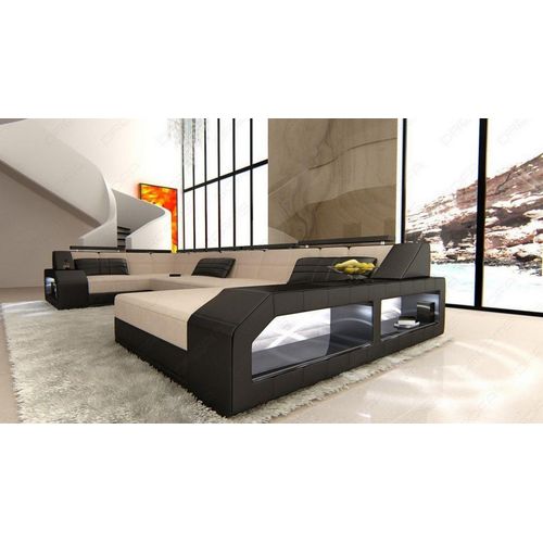 Stoffsofa Wohnlandschaft Arezzo mit Licht USB Webstoff Strukturstoff