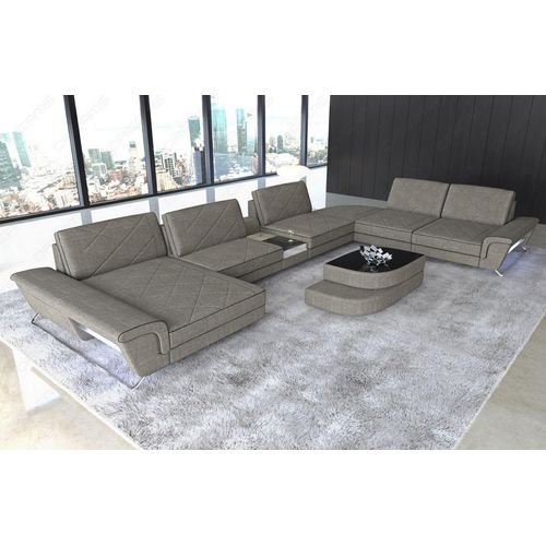 Stoffsofa Wohnlandschaft Bari XXL mit Licht USB Webstoff Strukturstoff