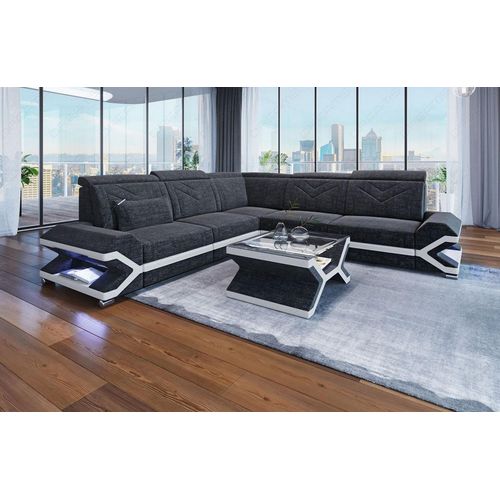 Stoffsofa Sorrento L Form mit Licht USB Webstoff Strukturstoff