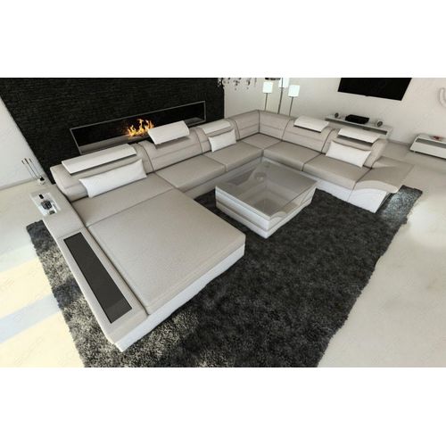 Sofa Wohnlandschaft Mezzo XXL Mini mit Licht USB Webstoff Strukturstoff