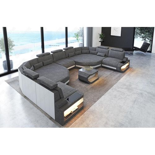 Sofa Wohnlandschaft Asti XXL mit Licht USB Webstoff Strukturstoff