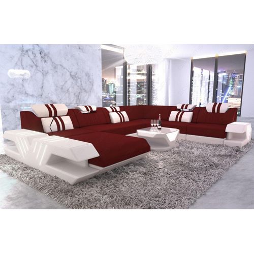 XXL Stoffsofa Wohnlandschaft Venedig mit Licht USB Webstoff Strukturstoff
