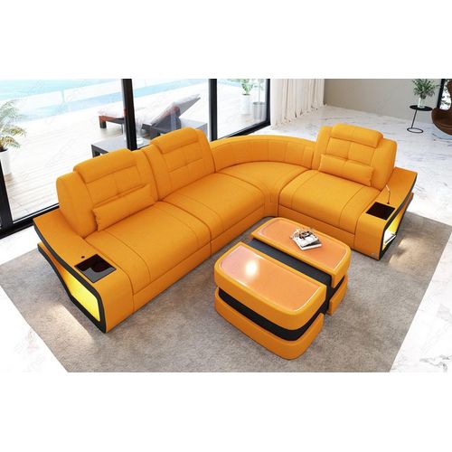 Ecksofa Elena Stoffsofa mit Licht USB Webstoff Strukturstoff