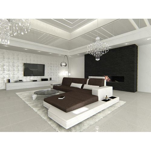 Stoffsofa Ecksofa Messana mit Licht USB Webstoff Strukturstoff