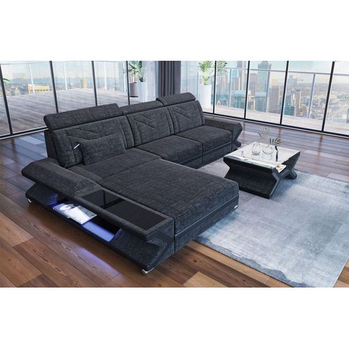 Stoffsofa Ecksofa Napoli Stoff mit Licht USB Webstoff Strukturstoff
