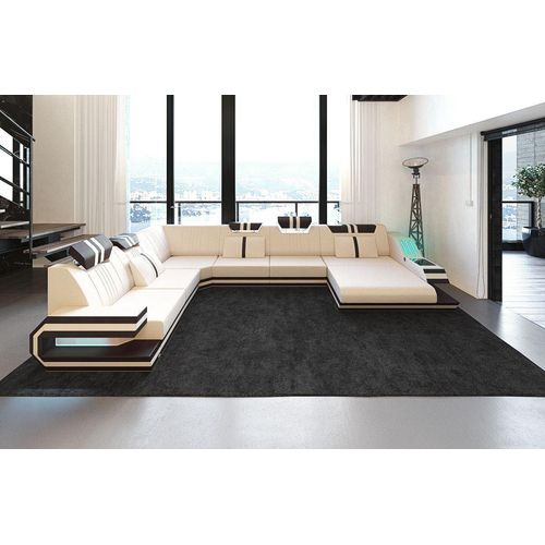 Stoffsofa Wohnlandschaft Ravenna XXL mit Licht USB Webstoff Strukturstoff
