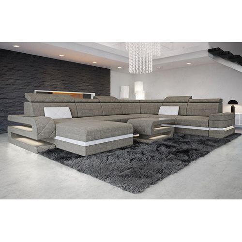 Stoffsofa Wohnlandschaft Bologna XXL mit Licht USB Webstoff Strukturstoff