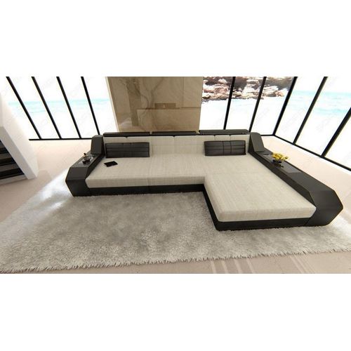 Stoffsofa Arezzo Ecksofa mit Licht USB Webstoff Strukturstoff