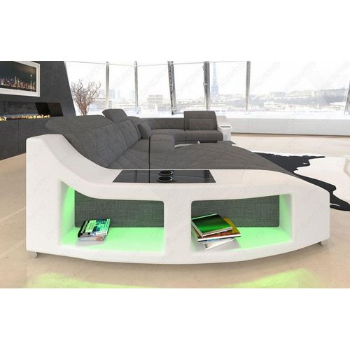 Stoffsofa Wohnlandschaft Swing U mit Licht USB Webstoff Strukturstoff