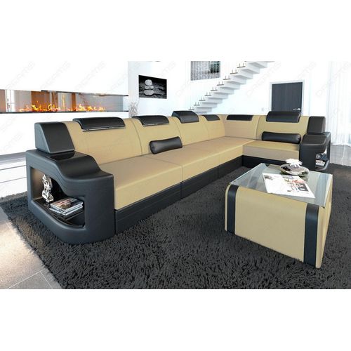 Stoffsofa Padua L Form mit Licht USB Webstoff Strukturstoff