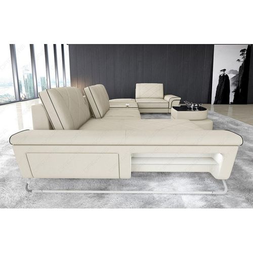 Stoffsofa Wohnlandschaft Bari mit Licht USB Webstoff Strukturstoff
