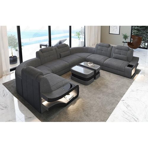 Sofa Wohnlandschaft Elena mit Licht USB Webstoff Strukturstoff