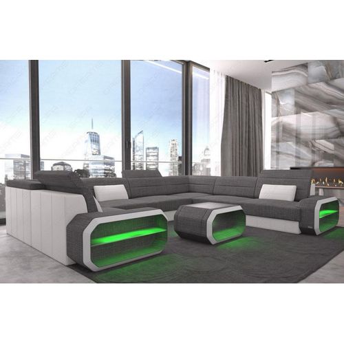 Stoffsofa Wohnlandschaft Verona mit Licht USB Webstoff Strukturstoff