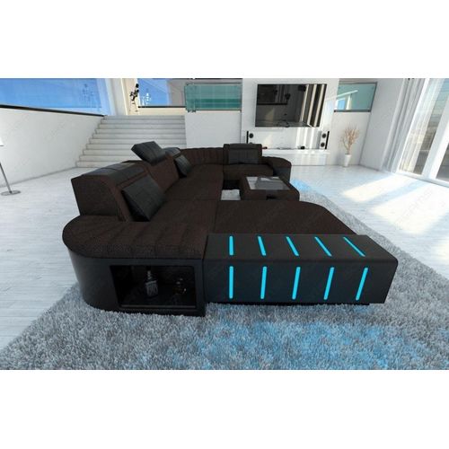 Stoffsofa Wohnlandschaft Bellagio mit Licht USB Webstoff Strukturstoff