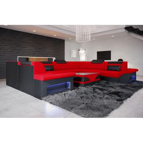 Sofa Wohnlandschaft Brianza Mini mit Licht USB Webstoff Strukturstoff