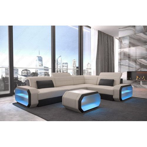 Stoffsofa Verona Ecksofa mit Licht USB Webstoff Strukturstoff