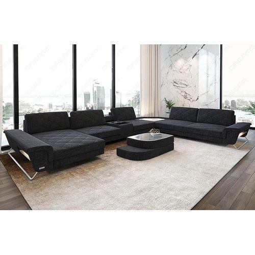 Stoffsofa Wohnlandschaft Ferrara XXL mit Licht USB Webstoff Strukturstoff