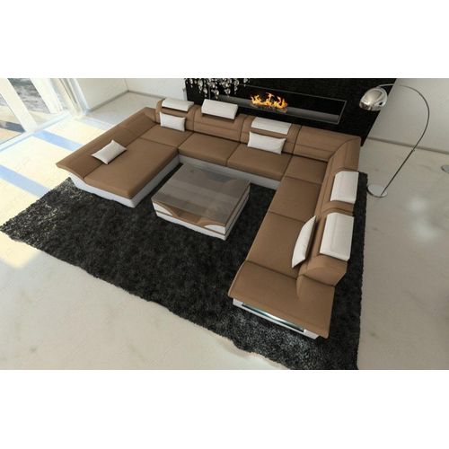 Stoffsofa Wohnlandschaft Enzo XXL mit Licht USB Webstoff Strukturstoff