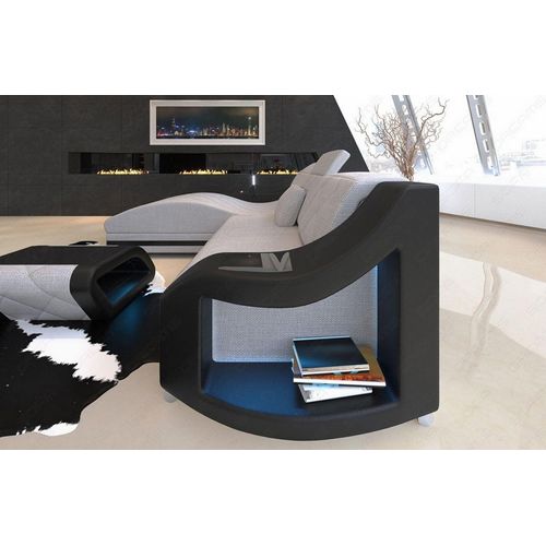 Stoffsofa Swing Mini L Form mit Licht USB Webstoff Strukturstoff