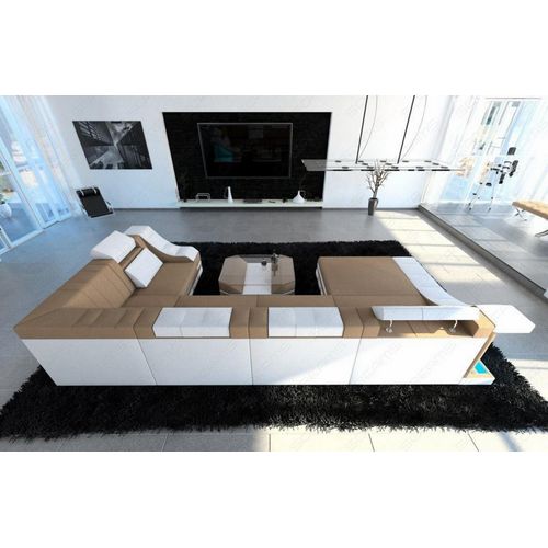 Sofa Wohnlandschaft Turino U Mini mit Licht USB Webstoff Strukturstoff