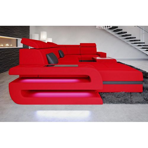Stoffsofa Wohnlandschaft Bologna mit Licht USB Webstoff Strukturstoff