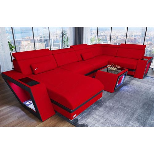 Stoffsofa Catania U Form Mini mit Licht USB Webstoff Strukturstoff