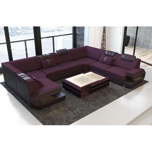 Stoffsofa Wohnlandschaft Ragusa mit Licht USB Webstoff Strukturstoff