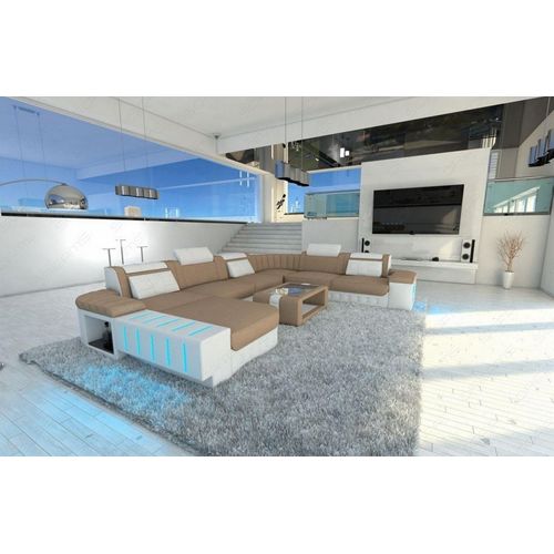 Sofa Wohnlandschaft Bellagio XXL Mini mit Licht USB Webstoff Strukturstoff
