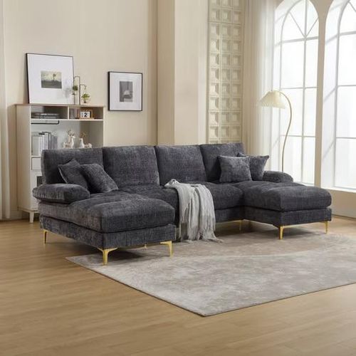 ODIKALO Loungesofa U-förmiges Chaiselongue Sofacouch Dekokissen Chenille-Stoff