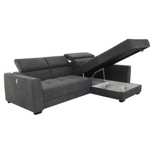 Ecksofa - 300 x 196 cm - Dunkelgrau - Webstoff - elektr. Sitztiefenverstellung