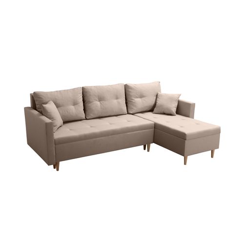 Beige Skandinavisches Klappbares Ecksofa Mit Schlaffunktion Scandik Pik 2X Staufach