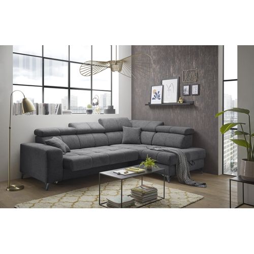 Ecksofa ></noscript>SYDNEY< Elektrische Sitztiefenverstellung, 5 verstellbare Kopfstützen, Bettkasten, in anthrazit - 268x105x172 (BxHxT)