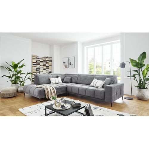 Wohnlandschaft ></noscript>Lindesberg< elektr. Sitzverstellung, Federkern, grau - 317x107x230cm (BxHxT)