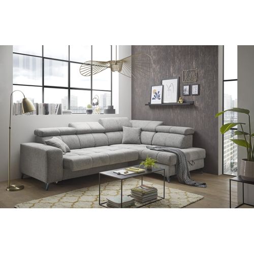 Ecksofa ></noscript>SYDNEY< Elektrische Sitztiefenverstellung, 5 verstellbare Kopfstützen, Bettkasten, Bezugsstoff 