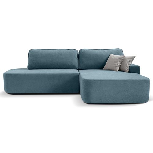 BEAUTYSOFA Ecksofa GAVI - Recht seite Eckcouch L-Form mit Schlaffunktion & Bettkasten - Blau (Velo630)