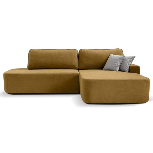 BEAUTYSOFA Ecksofa GAVI - Recht seite Eckcouch L-Form mit Schlaffunktion & Bettkasten - Senf (Velo626)