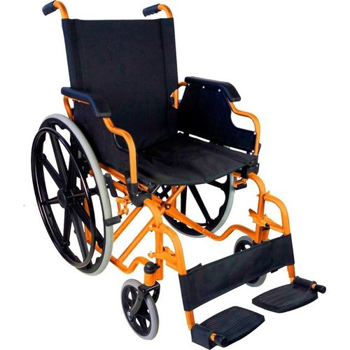 Mobility Clinic, Faltrollstuhl, Mod. Giralda, Rollstuhl für ältere Menschen, Rollstuhl mit klappbaren Armen und abnehmbaren Fußstützen, Sitzbreite 46 cm, orange