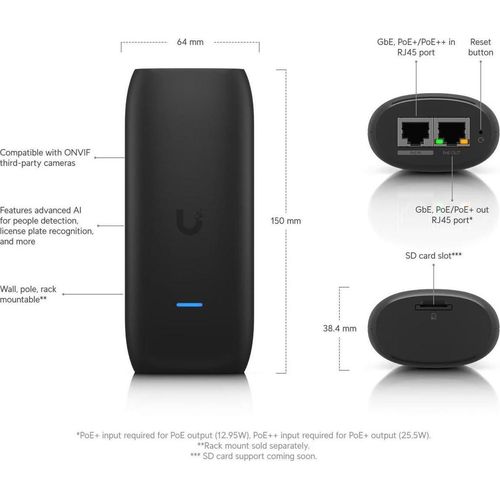 Ubiquiti AI Port, Verstärker, Drinnen, Schwarz, Polycarbonat (PC), SD, 3840 x 2160 Pixel