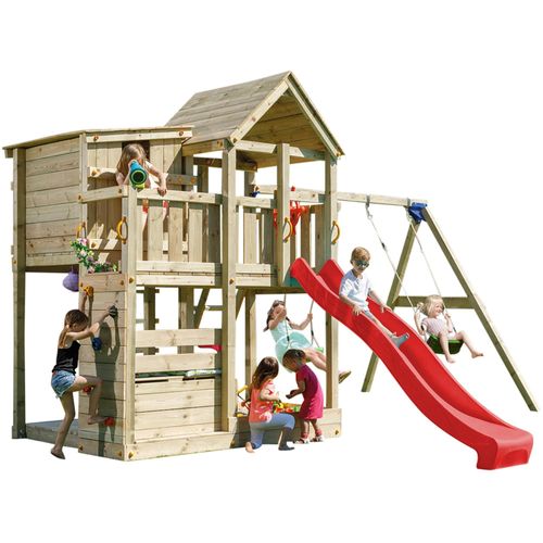 Spielturmking Spielturm PALAZZO mit Rutsche + Doppelschaukel - Rot DH765