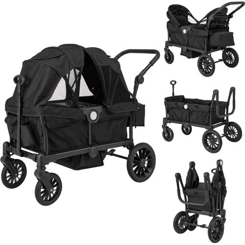 COSTWAY 2 in 1 Geschwisterwagen, Zwillingskinderwagen mit Griff, Verdeck, Becherhalter & Tablett, Bollerwagen für 2 Baby ab 6 Monaten, Schwarz
