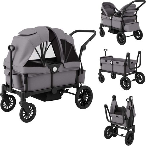 COSTWAY 2 in 1 Geschwisterwagen klappbar, Zwillingskinderwagen mit Griff, Verdeck, Becherhalter & Tablett, Bollerwagen für 2 Baby ab 6 Monaten, Grau
