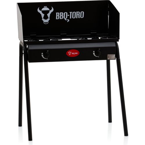 BBQ-Toro Gas Grilltisch mit Windschutz | Gusseisen Gaskocher 2 Brenner | 12 kW